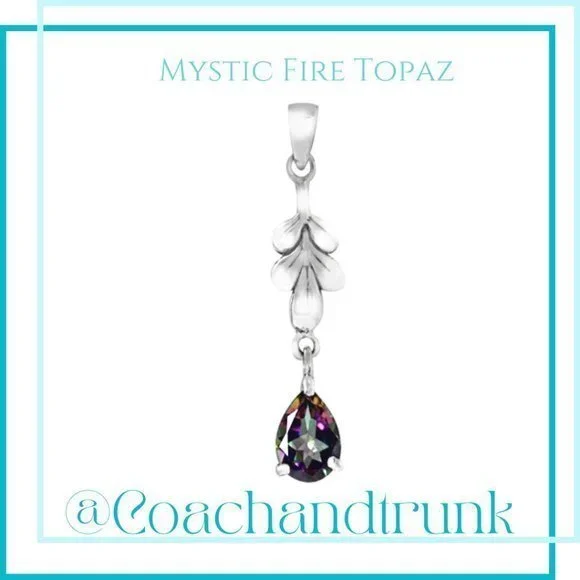 Mystic Fire Topaz Sterling Silver .79 Carat Pear Cut Leaf Drop Pendant (NWT) - Picture 2 of 11